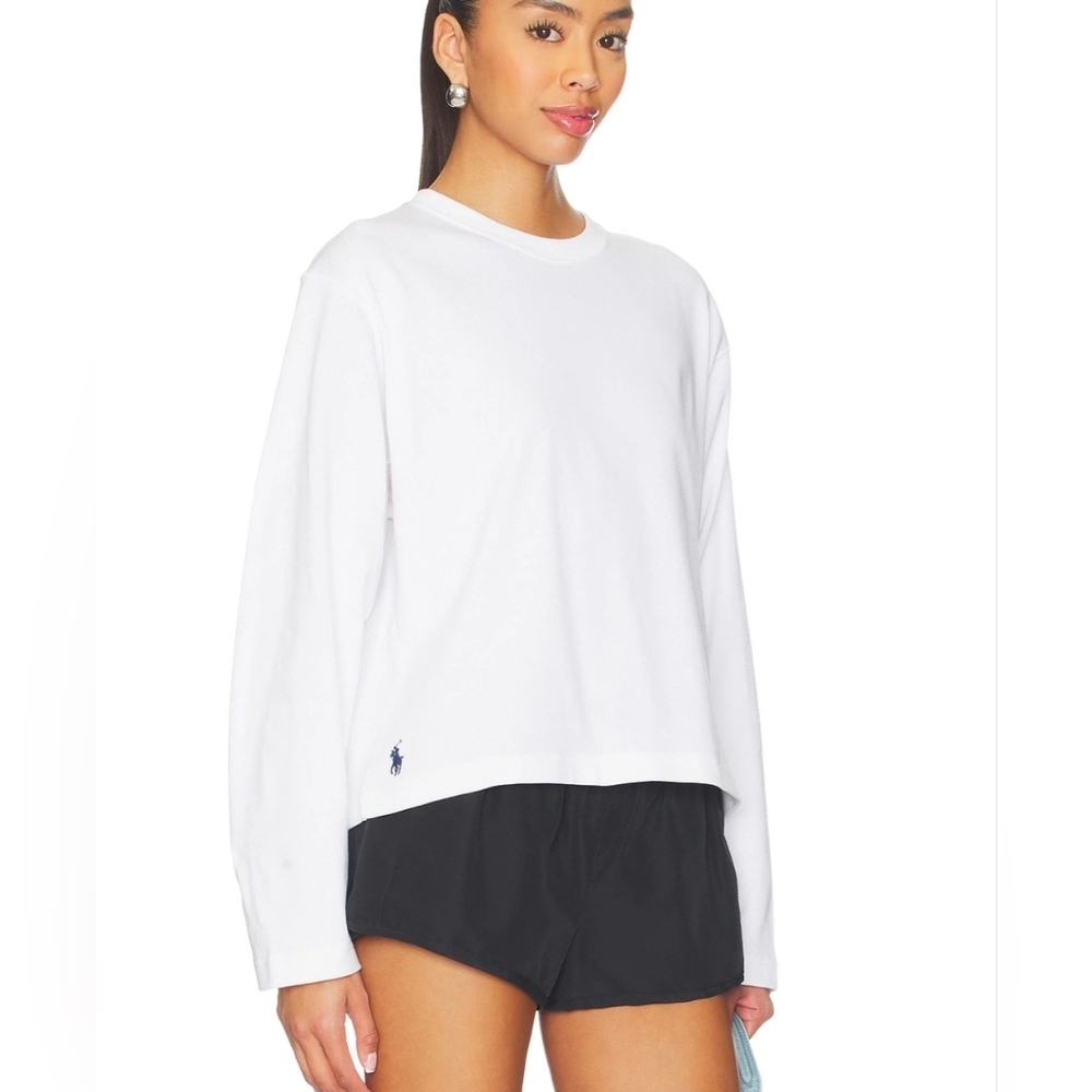 Polo Ralph Lauren White Jersey Crop Long Sleeve T-shirt Size XS NWT $110